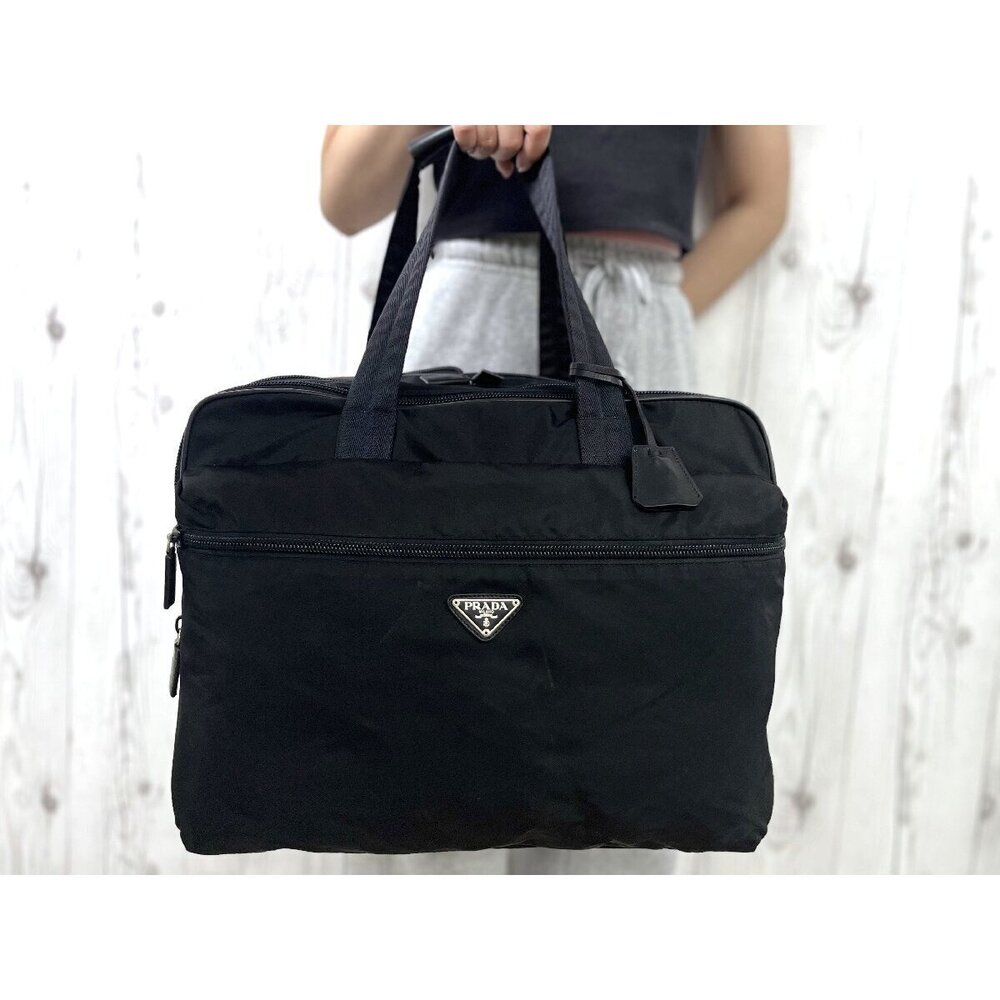 PRADA Tessuto Boston bag key padlock leather black